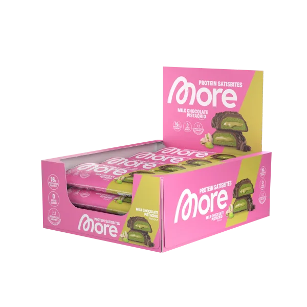 More Nutrition Protein Satisbites 12 x 2x25g Milk Chocolate Pistachio