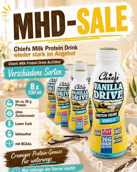 Chiefs Milk Protein Drink 8x330ml Vanilla Drive MHD 16/08/26
