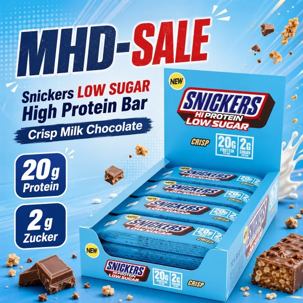 Snickers LOW SUGAR High Protein Bar (12x57g) CRISP Milk Chocolate MHD 02.10.26